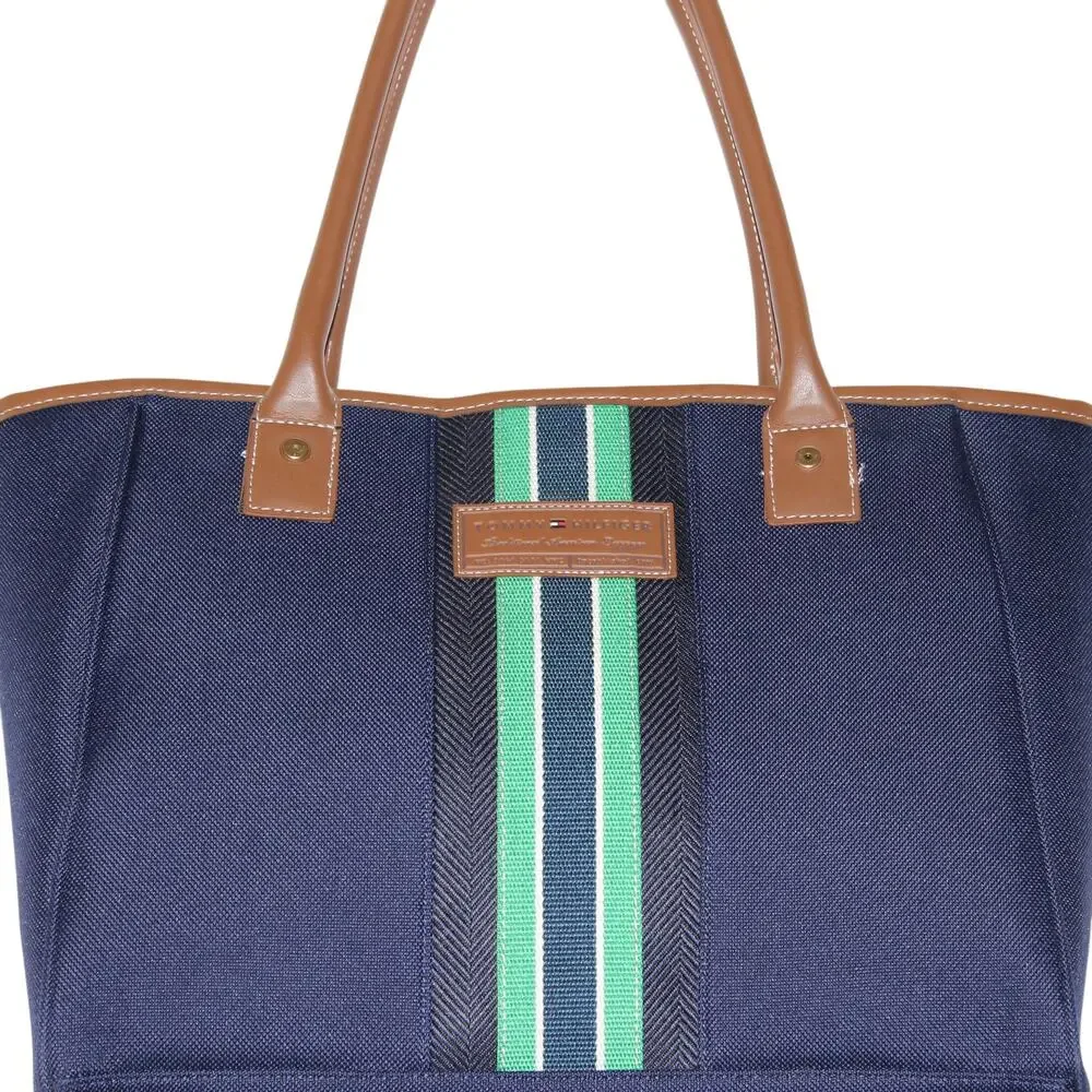Tommy Hilfiger Navy Blue Green Stripe Tote Bag